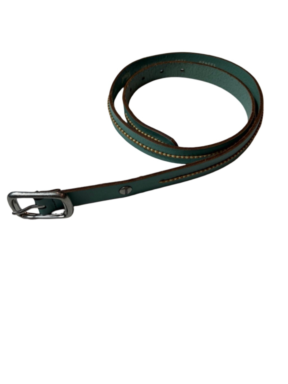 Fossil Teal Green Genuine Leather Braided Stitch Skinny Belt Medium Boho